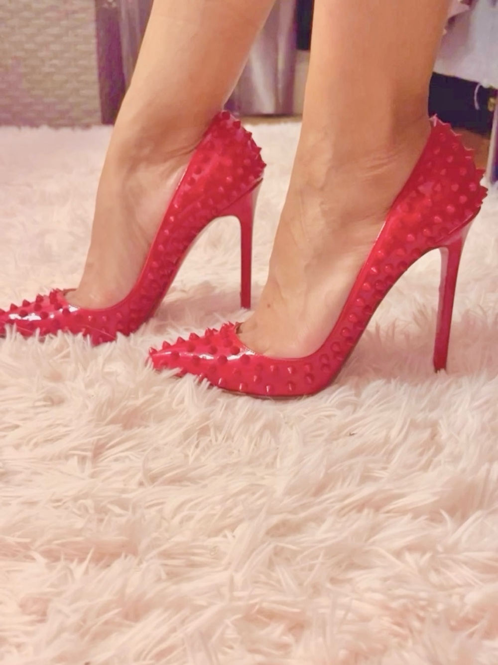 Christian Louboutin Red Spiked Patent Leather Stiletto Pumps